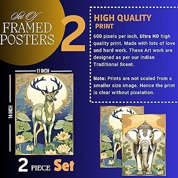 ASHAPURA GROUPS Set of 2 Golden Framed Wall Paintings for Home Office Bedroom Living Room Modern Canvas Art Wall Decor thumbnail 3
