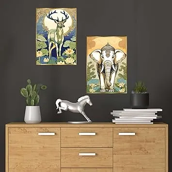 ASHAPURA GROUPS Set of 2 Golden Framed Wall Paintings for Home Office Bedroom Living Room Modern Canvas Art Wall Decor thumbnail 0