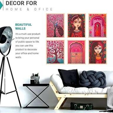 Set of Six Madhubani Wall Paintings - Large Framed Wall Art for Living Room & Bedroom & Office Wall Decor thumbnail 4