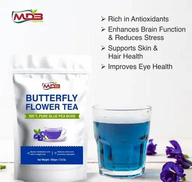 Butterfly Flower Tea  – 100% Pure Herbal Blend for Weight Loss, Heart Health, Metabolism Boost, Stress Relief (100 g) thumbnail 2
