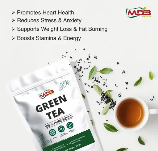 Premium Natural Green Tea – 100% Pure Herbal Loose Leaf Tea for Stress Relief, Heart Health & Detox – No GMO, Caffeine-Free (100g ) image 2