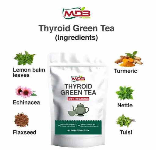 Thyroid Green Tea – Organic Herbal Tea for Weight Loss, Stress Relief, Better Sleep, and Thyroid Support (100g ) image 2