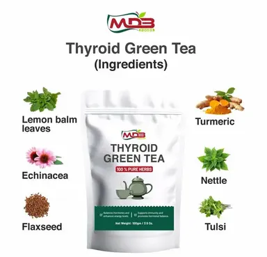 Thyroid Green Tea – Organic Herbal Tea for Weight Loss, Stress Relief, Better Sleep, and Thyroid Support (100g ) thumbnail 1