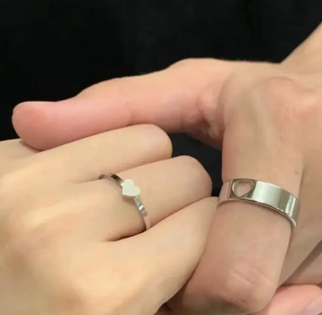Adjustable Silver Couple Rings for Women and Men – Minimalist Matching Love Rings Set image 2