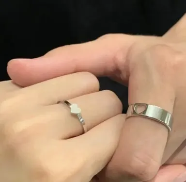 Adjustable Silver Couple Rings for Women and Men – Minimalist Matching Love Rings Set thumbnail 1