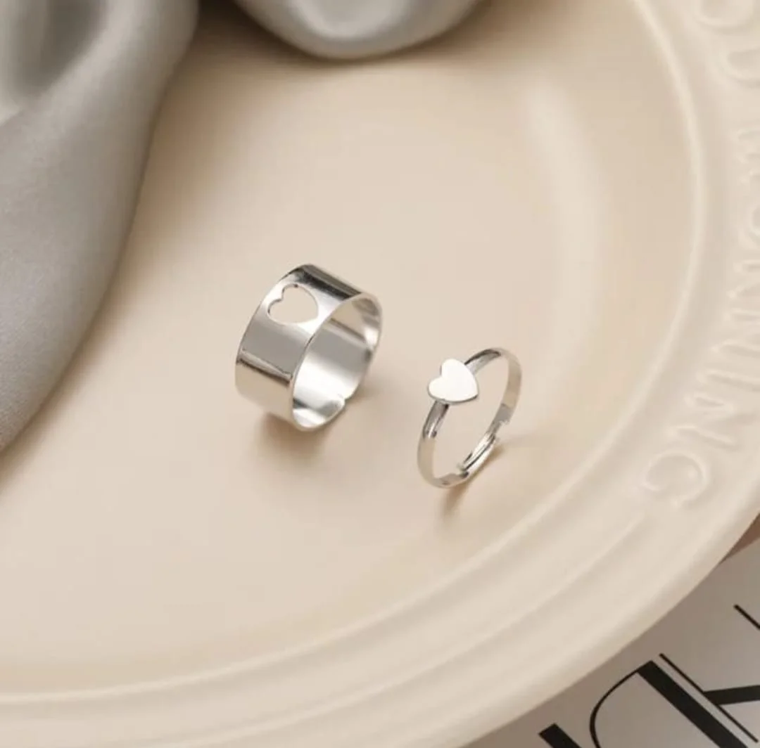 Adjustable Silver Couple Rings for Women and Men – Minimalist Matching Love Rings Set image 3