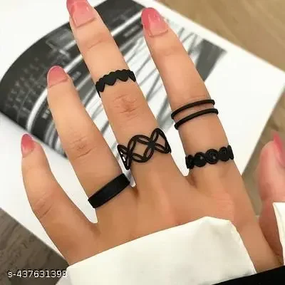 Stackable Black Finger Ring Set for Women image 1