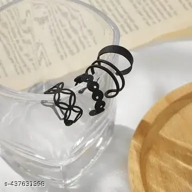 Stackable Black Finger Ring Set for Women  thumbnail 1