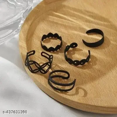 Stackable Black Finger Ring Set for Women image 3