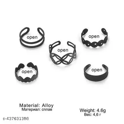 Stackable Black Finger Ring Set for Women image 4
