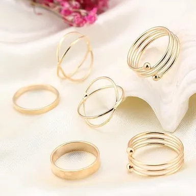 Golden Midi Finger Rings Set for Women thumbnail 1