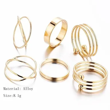 Golden Midi Finger Rings Set for Women thumbnail 5