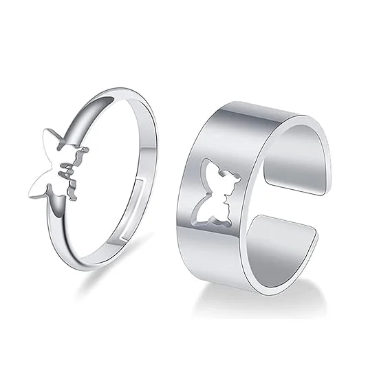 Silver Butterfly Couple Ring for Women & Men | Adjustable Romantic Jewelry Gift for Anniversary,|Wedding|Engagement image 1