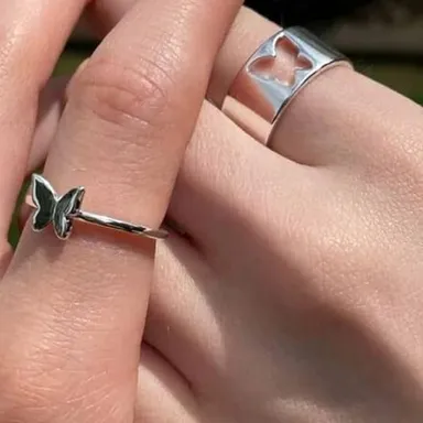 Silver Butterfly Couple Ring for Women & Men | Adjustable Romantic Jewelry Gift for Anniversary,|Wedding|Engagement thumbnail 3