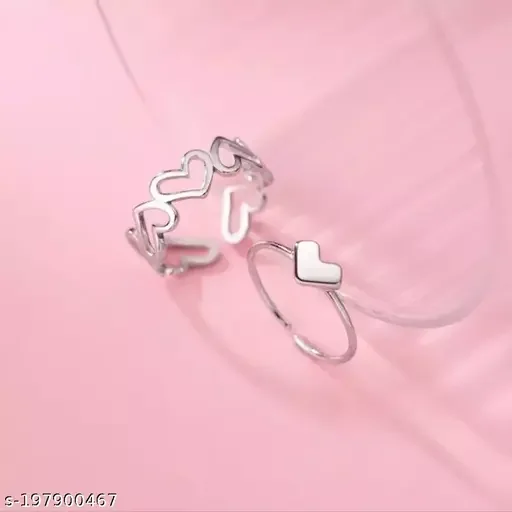 Silver Hollow Heart Adjustable Ring for Women image 2