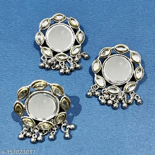 Mirror Earrings and Ring Set, Gold Plated Cubic Zirconia Adjustable Jewelry for Women image 1