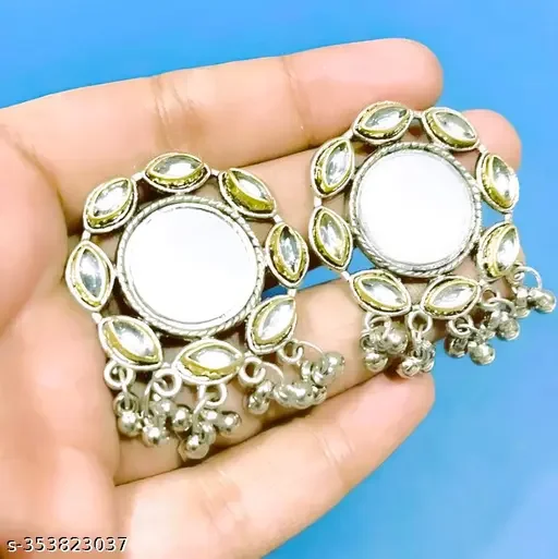 Mirror Earrings and Ring Set, Gold Plated Cubic Zirconia Adjustable Jewelry for Women image 2