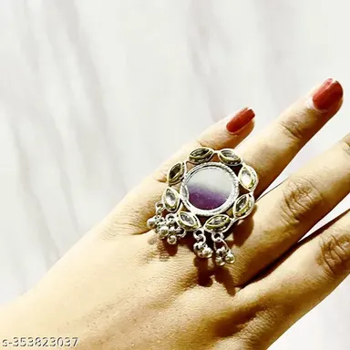 Mirror Earrings and Ring Set, Gold Plated Cubic Zirconia Adjustable Jewelry for Women thumbnail 2