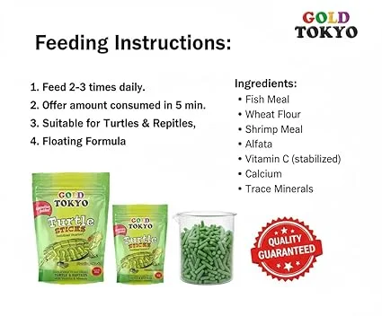 Gold Tokyo Turtle Sticks 500gm & 250gm Combo Pack balanced nutritional food designed for all turtles aquatic amphibians, and reptiles Specially formulated to support the healthy growth and development of your Turtle Food image 4