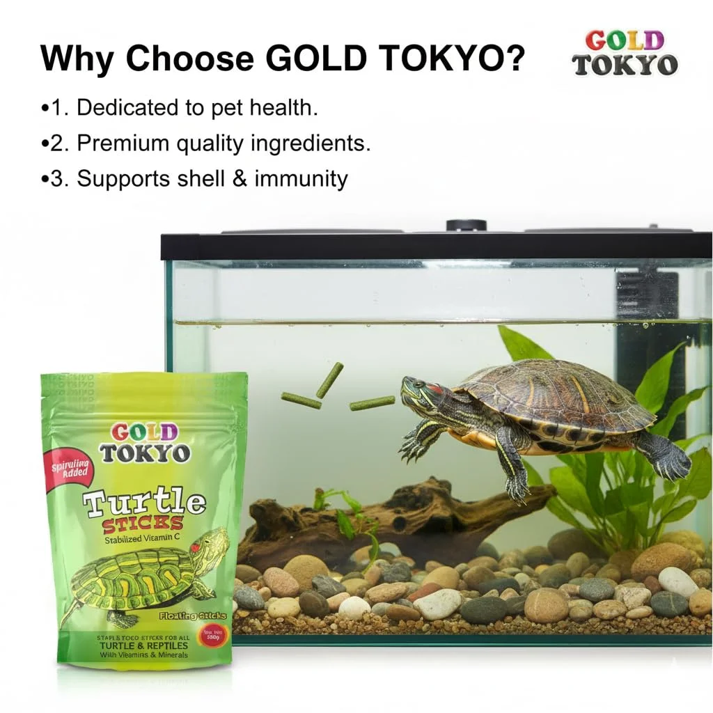 Gold Tokyo Turtle Sticks 500gm & 250gm Combo Pack balanced nutritional food designed for all turtles aquatic amphibians, and reptiles Specially formulated to support the healthy growth and development of your Turtle Food image 5