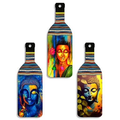 Buddha Wall Hanging | Set of 3 Wooden Bottle Shape Spiritual Decor for Living Room, Bedroom & Office by vibhasha  thumbnail 0