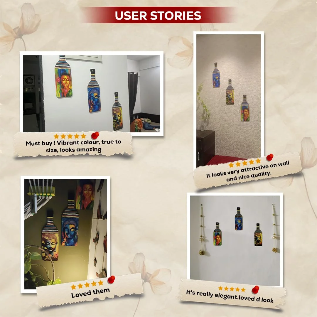 Buddha Wall Hanging | Set of 3 Wooden Bottle Shape Spiritual Decor for Living Room, Bedroom & Office by vibhasha image 5