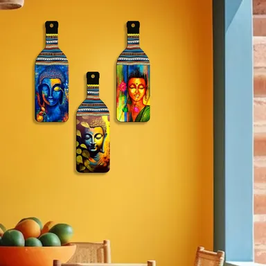 Buddha Wall Hanging | Set of 3 Wooden Bottle Shape Spiritual Decor for Living Room, Bedroom & Office by vibhasha  thumbnail 7