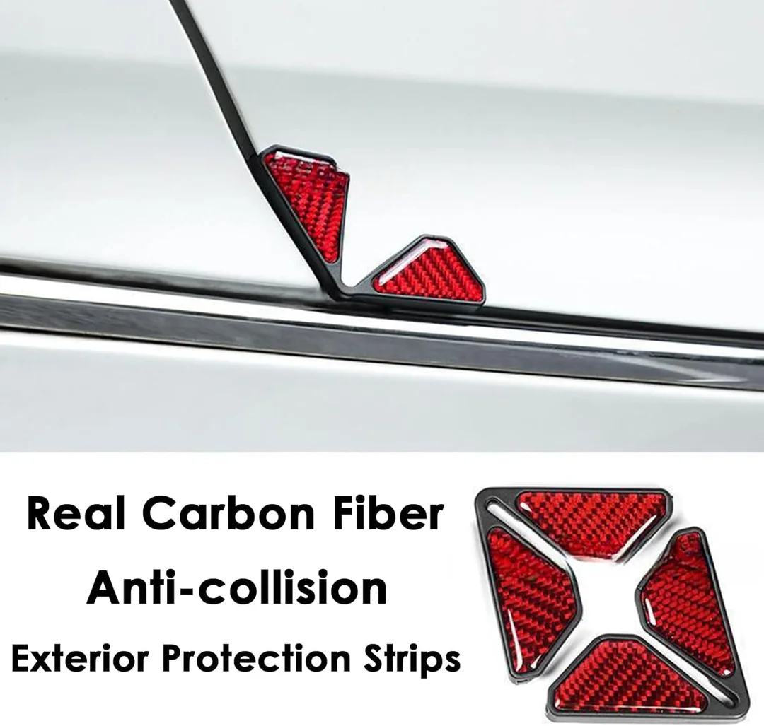 CarFrill 2PCS Car Door Corner | Anti Collision Strip Real Carbon Fiber Protection Stickers for SUV & Truck | Red Vehicle Exterior Decoration image 2