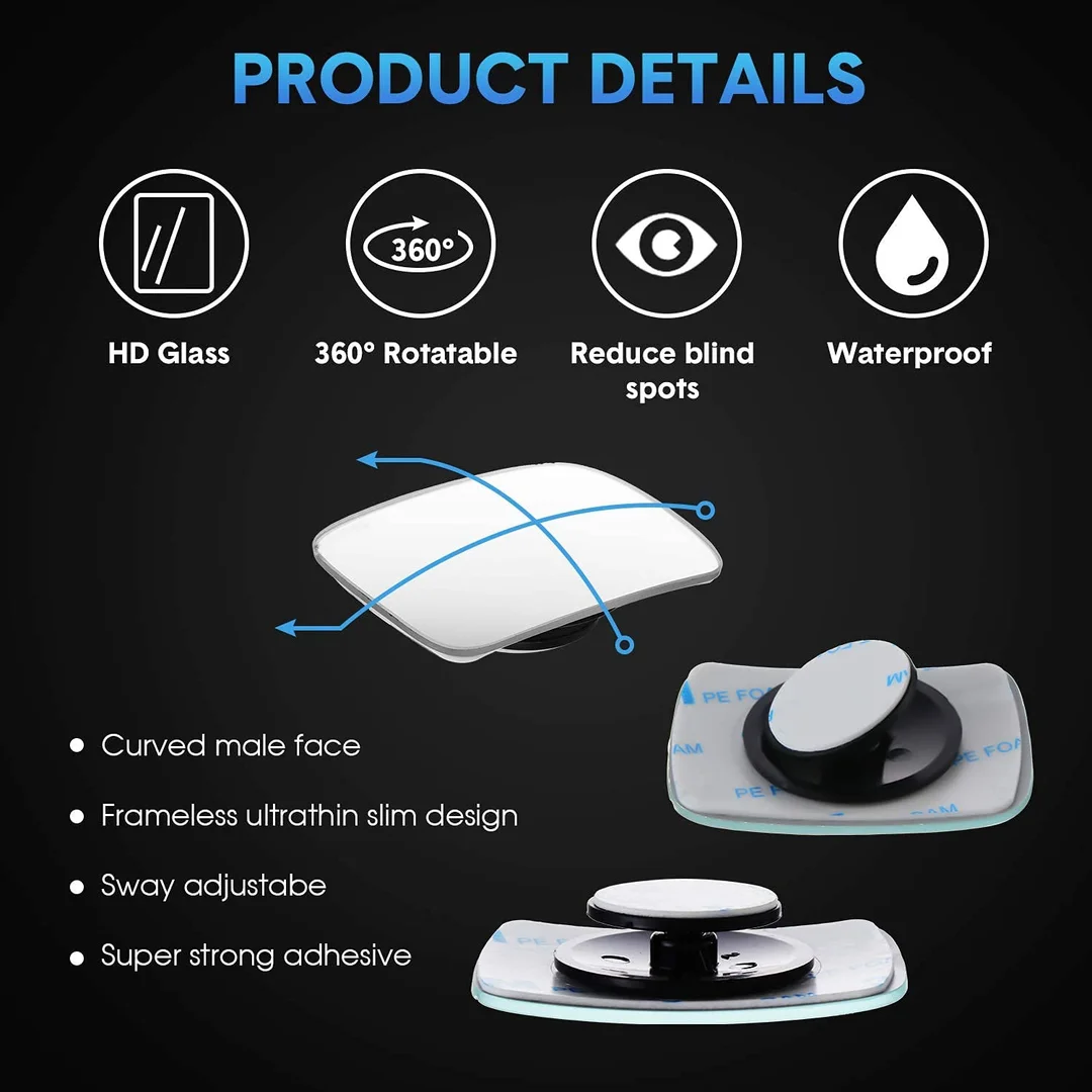CarFrill Blind Spot Mirror | Rectangle HD Glass Convex Rear View Mirror with Strengthened Adhesive for Car, Truck & Van | Pack of 2 image 4