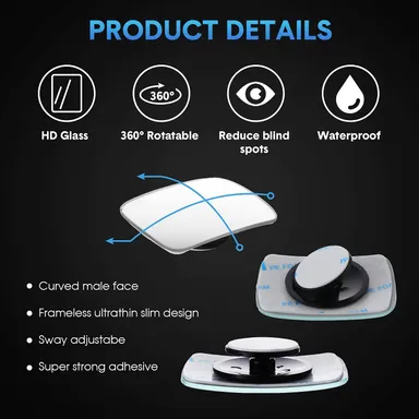 CarFrill Blind Spot Mirror | Rectangle HD Glass Convex Rear View Mirror with Strengthened Adhesive for Car, Truck & Van | Pack of 2  thumbnail 3