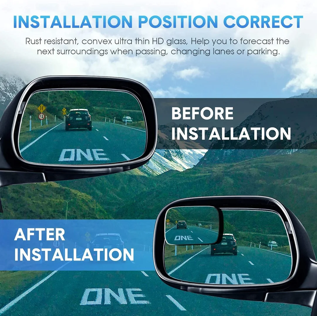 CarFrill Blind Spot Mirror | Rectangle HD Glass Convex Rear View Mirror with Strengthened Adhesive for Car, Truck & Van | Pack of 2 image 6