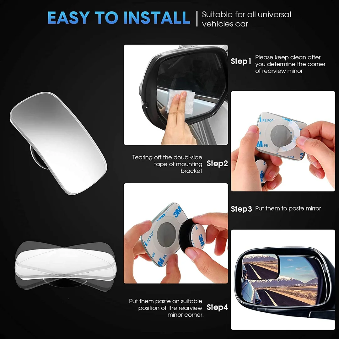 CarFrill Blind Spot Mirror | Rectangle HD Glass Convex Rear View Mirror with Strengthened Adhesive for Car, Truck & Van | Pack of 2 image 9