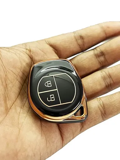 CarFrill Silicone Car Key Cover for Maruti Suzuki S Presso, Swift, DZire, Ignis, Alto, Vitara Brezza, Celerio, Ertiga, Ciaz, SCross, Baleno | Ritz 2 Button Key Cover (Luxurious Black) thumbnail 1