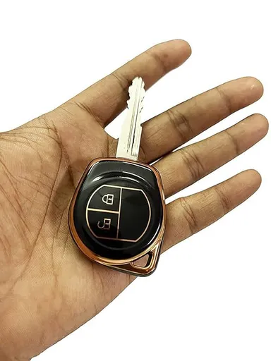 CarFrill Silicone Car Key Cover for Maruti Suzuki S Presso, Swift, DZire, Ignis, Alto, Vitara Brezza, Celerio, Ertiga, Ciaz, SCross, Baleno | Ritz 2 Button Key Cover (Luxurious Black) thumbnail 2