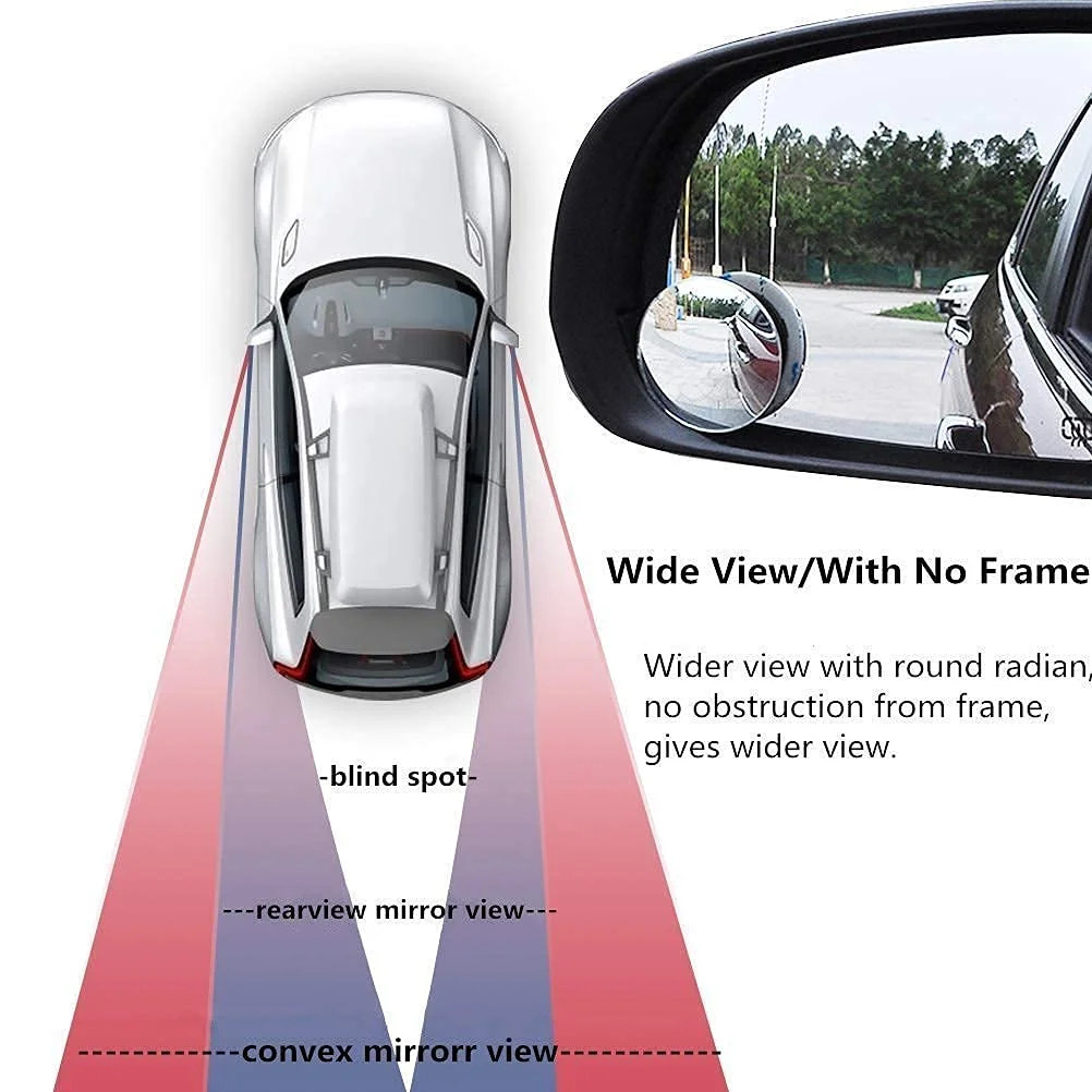 CarFrill 4 Pack Blind Spot Mirror| 2 Round HD Glass Frameless Convex Rear View Mirror | 360° Premium Quality Mirror image 2