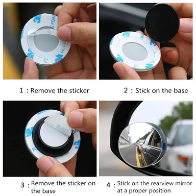 CarFrill 4 Pack Blind Spot Mirror| 2 Round HD Glass Frameless Convex Rear View Mirror | 360° Premium Quality Mirror thumbnail 4