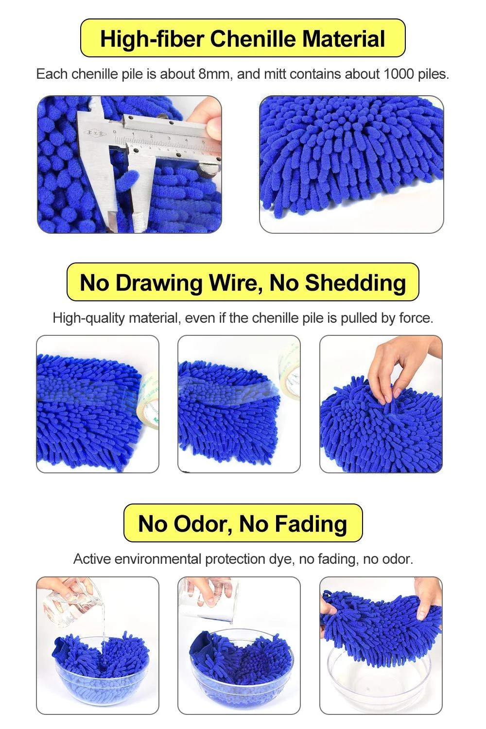 CarFrill Car Wash Mitt 2 Pack Large Size Microfiber Chenille Scratch-Free Waterproof Car Cleaning Gloves for Winter Use image 3