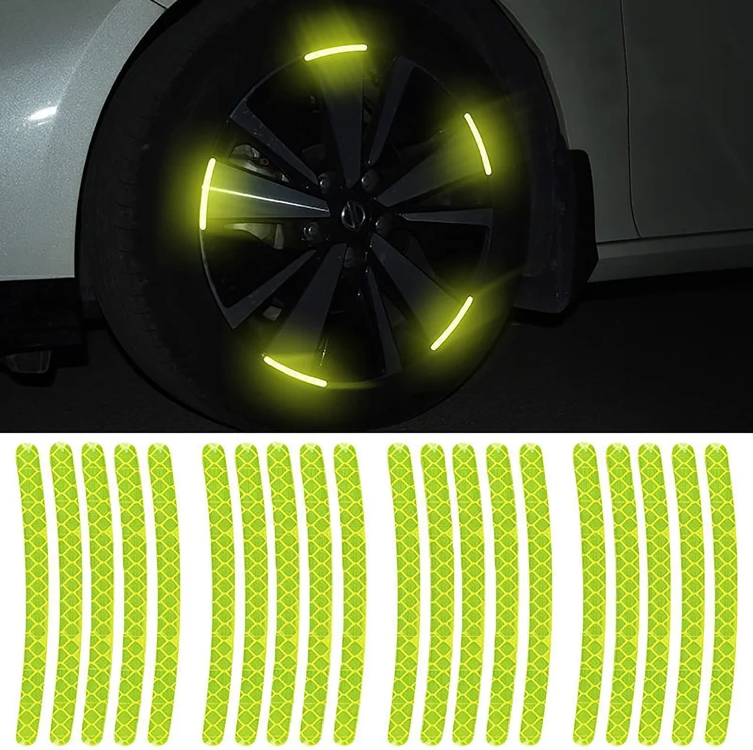 CarFrill Reflective Stickers|for Cars, Motorcycle Decals, Anti Scratch Safety Warning Stickers | (20 PCS, Fluorescent Green)  Reflective Car Decoration, Night Visibility, Polyethylene Terephthalate image 4
