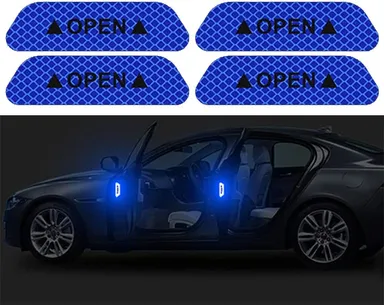 CarFrill Reflective Car Tape 4Pcs | Universal Auto Door Open Warning Stickers, Anti-Collision Reflective Caution Tape, Laser Reflective Vinyl for Car (Blue) thumbnail 0