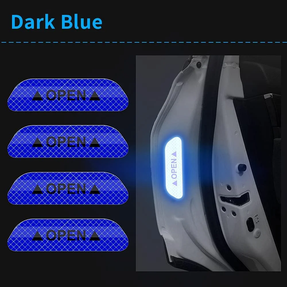 CarFrill Reflective Car Tape 4Pcs | Universal Auto Door Open Warning Stickers, Anti-Collision Reflective Caution Tape, Laser Reflective Vinyl for Car (Blue) image 3