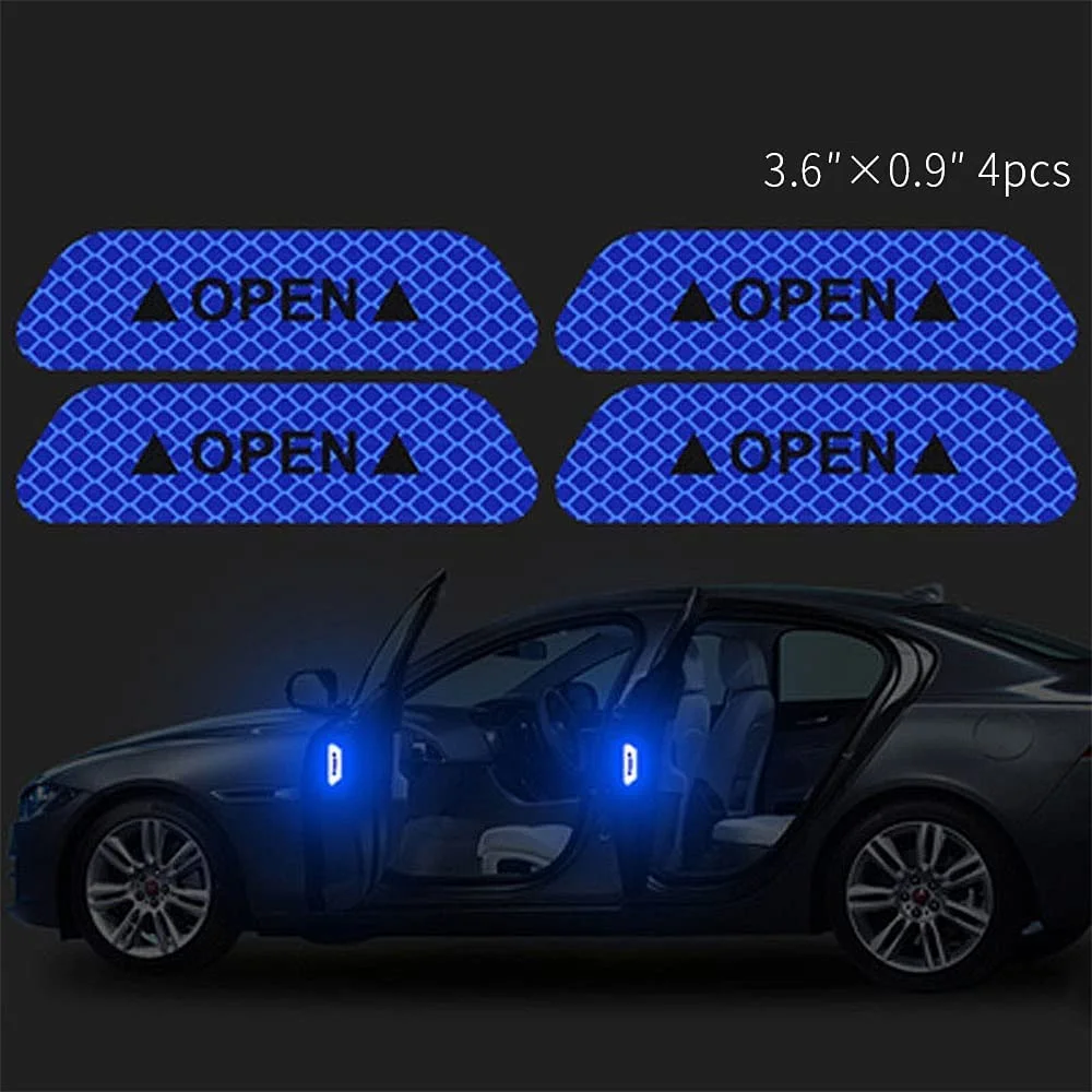 CarFrill Reflective Car Tape 4Pcs | Universal Auto Door Open Warning Stickers, Anti-Collision Reflective Caution Tape, Laser Reflective Vinyl for Car (Blue) image 4