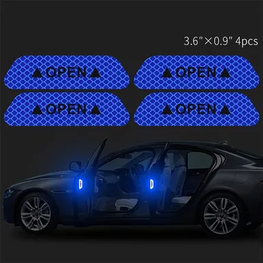 CarFrill Reflective Car Tape 4Pcs | Universal Auto Door Open Warning Stickers, Anti-Collision Reflective Caution Tape, Laser Reflective Vinyl for Car (Blue) thumbnail 3