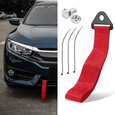 CarFrill 2 Tons High Strength Car Trailer Towing Rope with Hooks for Recovery | 10.8in Front Rear Bumper Hook Racing Tow Strap (Red) thumbnail 0