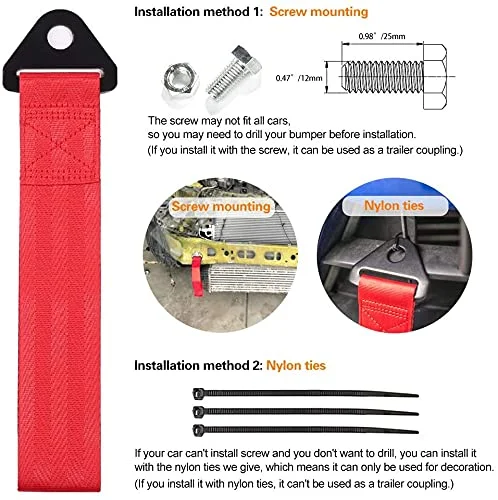 CarFrill 2 Tons High Strength Car Trailer Towing Rope with Hooks for Recovery | 10.8in Front Rear Bumper Hook Racing Tow Strap (Red) image 2
