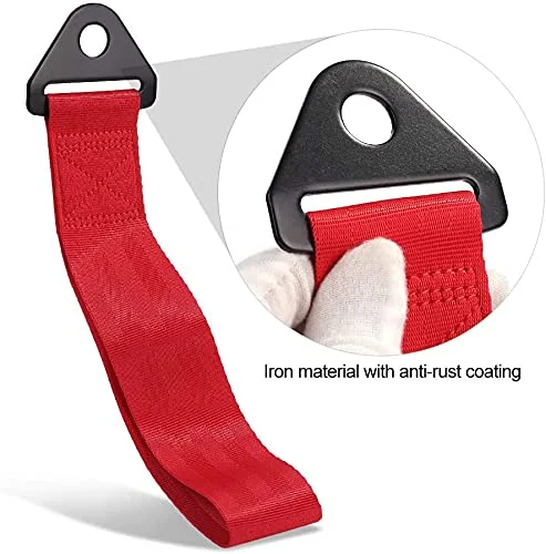 CarFrill 2 Tons High Strength Car Trailer Towing Rope with Hooks for Recovery | 10.8in Front Rear Bumper Hook Racing Tow Strap (Red) image 4