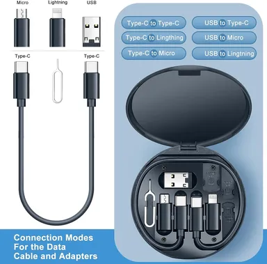 CarFrill USB C to Lightning Adapter Kit | Multi Charging Cable Case Convertor USB C to Type C/iOS Device/Micro Adapter Travel Data Cable Set with Card Storage, Phone Holder, Tray Eject Pin (BLUE) thumbnail 1