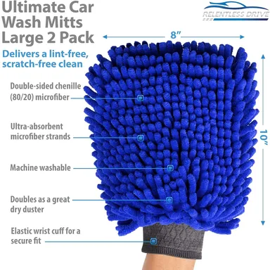 CarFrill Chenille Microfiber Car Wash Mitt | Ultra Absorbent Scratch Free Wash Sponge for Cars, Trucks, SUVs, Boats & Motorcycles | 2 Pack, Large Size thumbnail 1