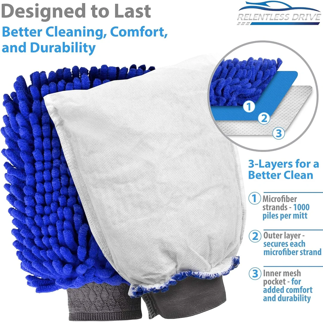 CarFrill Chenille Microfiber Car Wash Mitt | Ultra Absorbent Scratch Free Wash Sponge for Cars, Trucks, SUVs, Boats & Motorcycles | 2 Pack, Large Size image 3