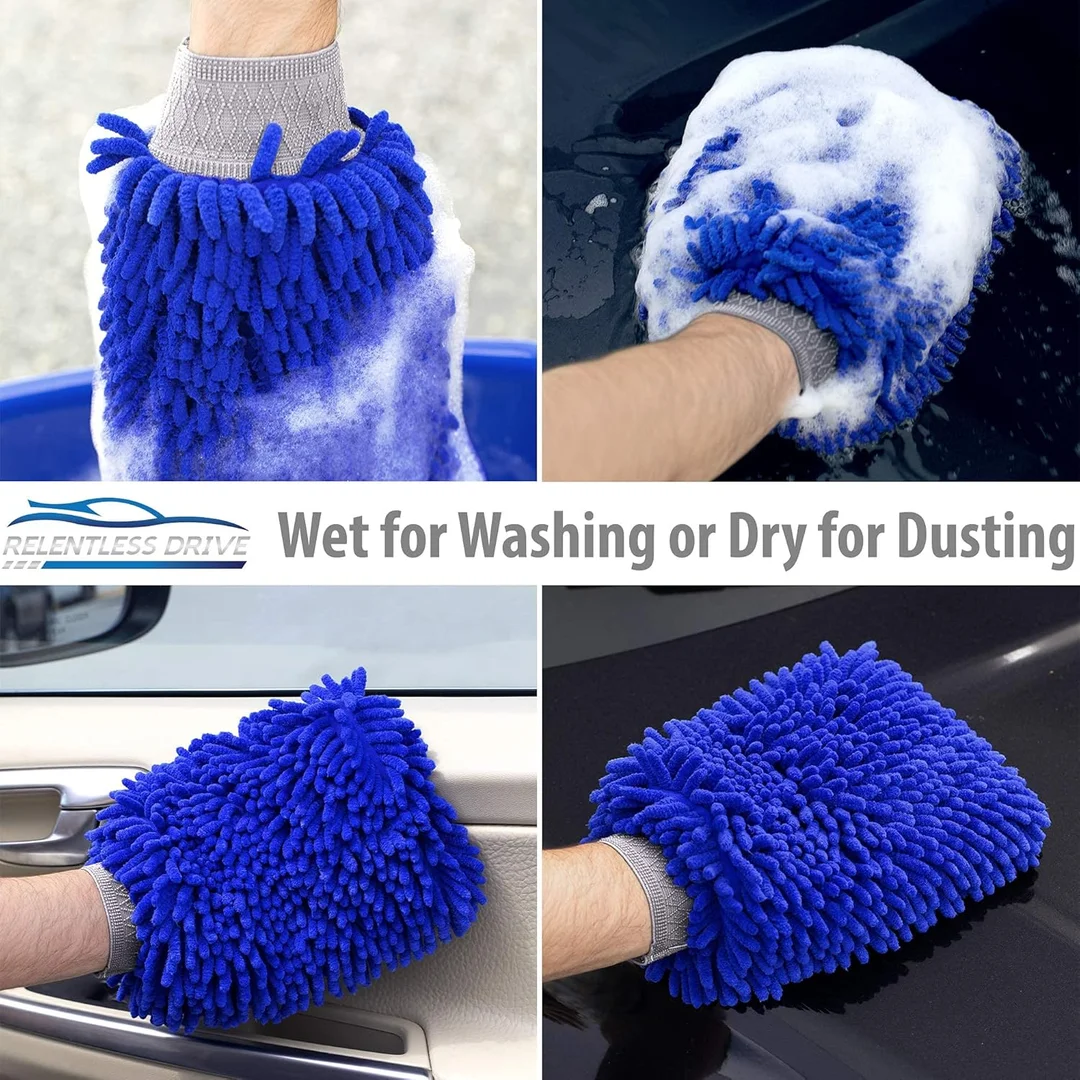 CarFrill Chenille Microfiber Car Wash Mitt | Ultra Absorbent Scratch Free Wash Sponge for Cars, Trucks, SUVs, Boats & Motorcycles | 2 Pack, Large Size image 5