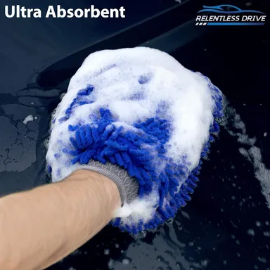 CarFrill Chenille Microfiber Car Wash Mitt | Ultra Absorbent Scratch Free Wash Sponge for Cars, Trucks, SUVs, Boats & Motorcycles | 2 Pack, Large Size thumbnail 6